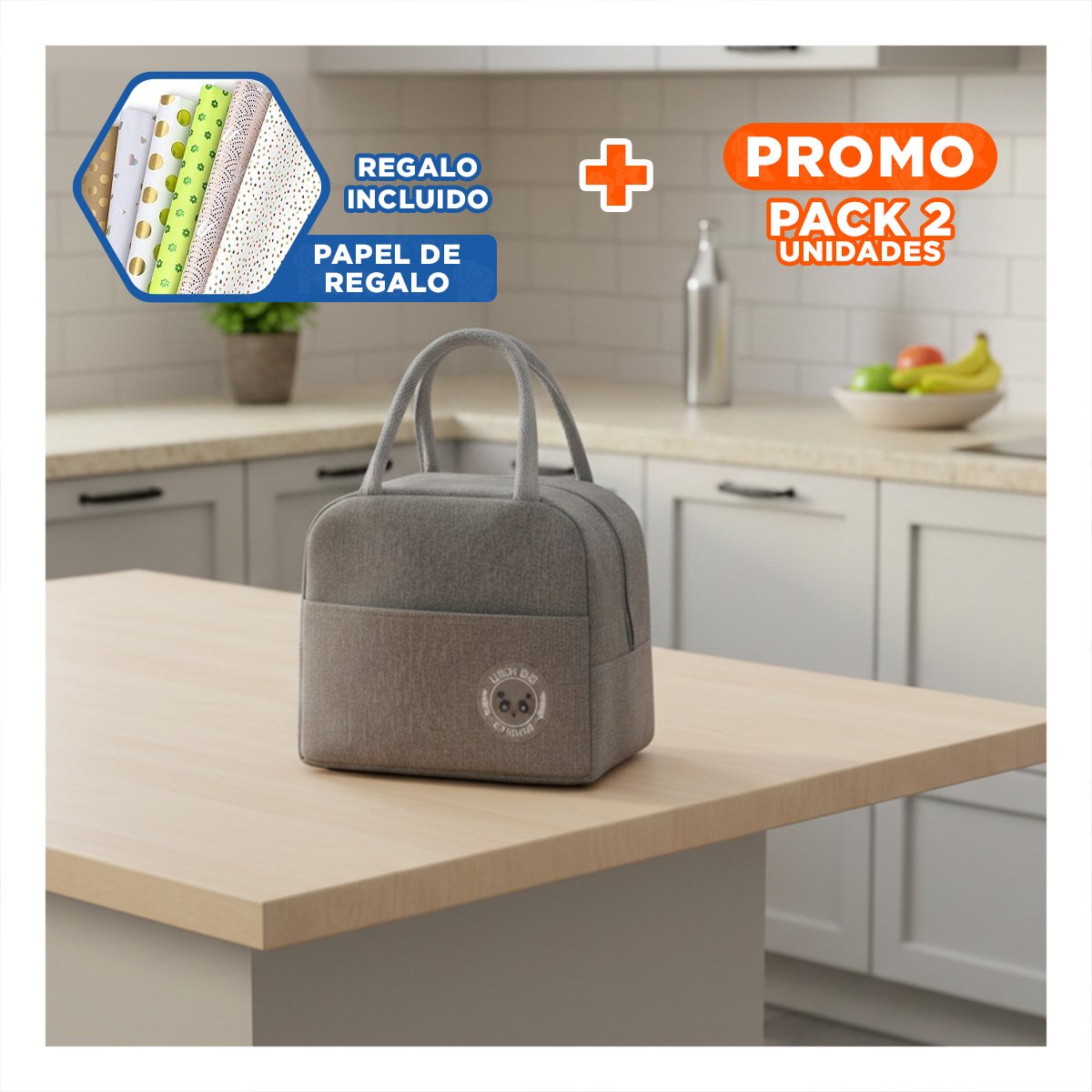 PACK2 ESTUCHE DE COMIDA Y BOLSILLO EXTERIOR CON AREA EXTRA PLOMO Y+PAPEL REGALO - 1