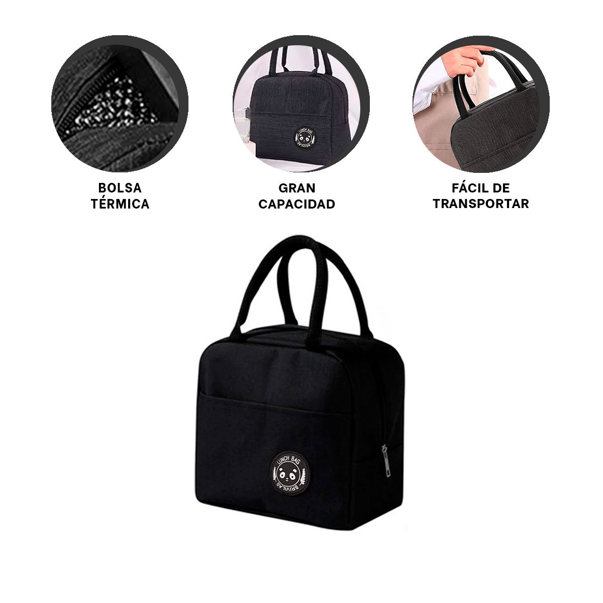 CONTENEDOR DE COMIDA Y BOLSILLO EXTERIOR PRACTICO PARA USO DIARIO NEGRO - 3