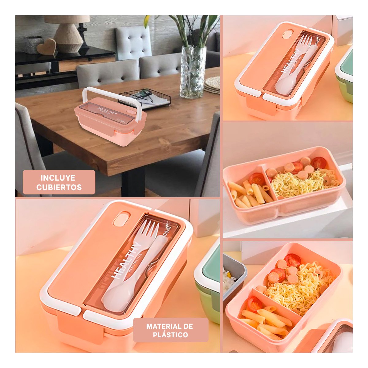 ENVASE PARA COMIDA Y ALMACENAMIENTO DIARIO 1100ML Y CUBIERTOS MELON - 5