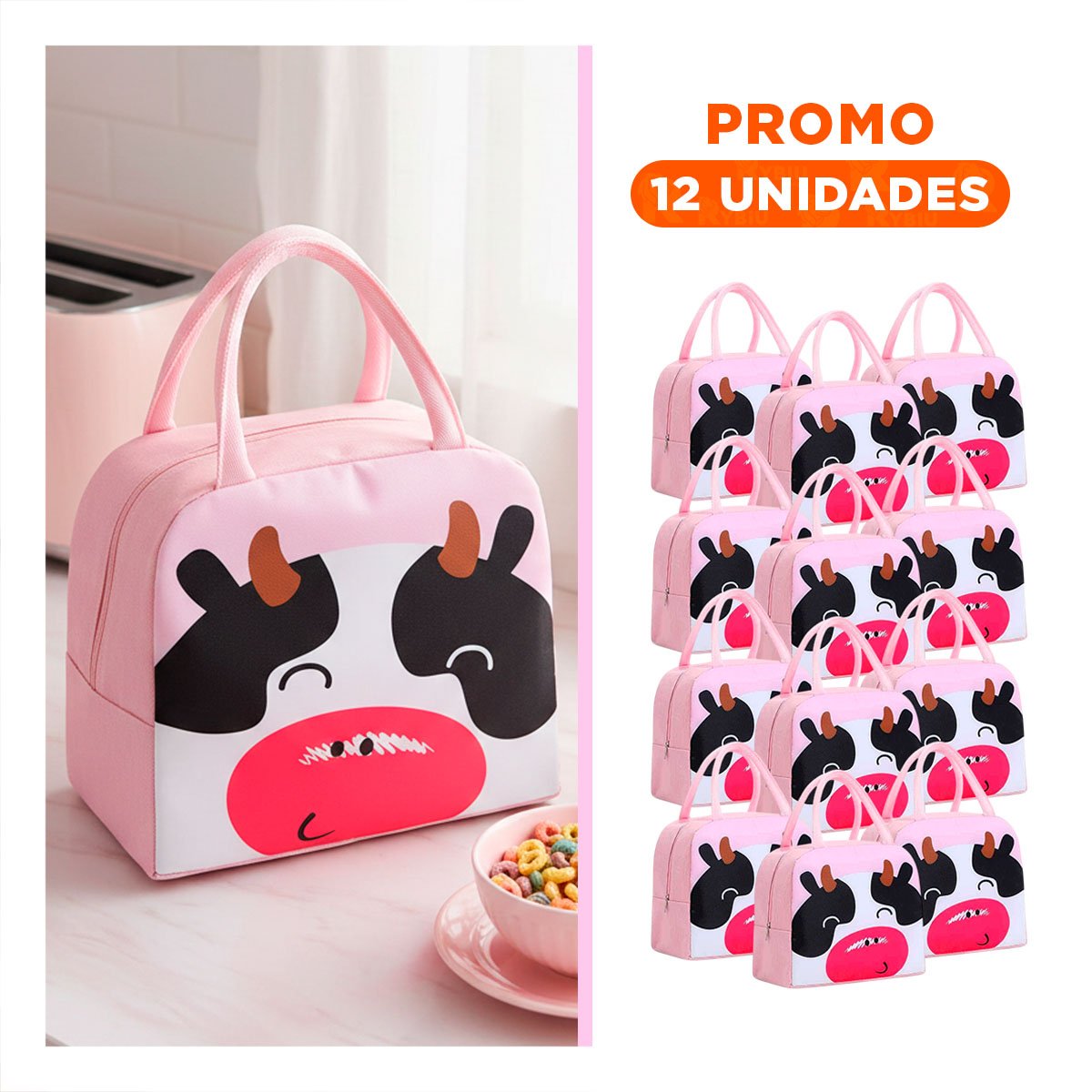 PACK12 ORGANIZADOR TERMICO DE VACA CON CIERRE SEGURO ROSADO Y+REGALO STICKER - 1