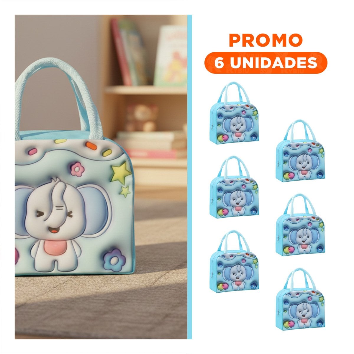 PACK6 LUNCH BOX TERMICA CON ILUSTRACION INFANTIL CELESTE - 1