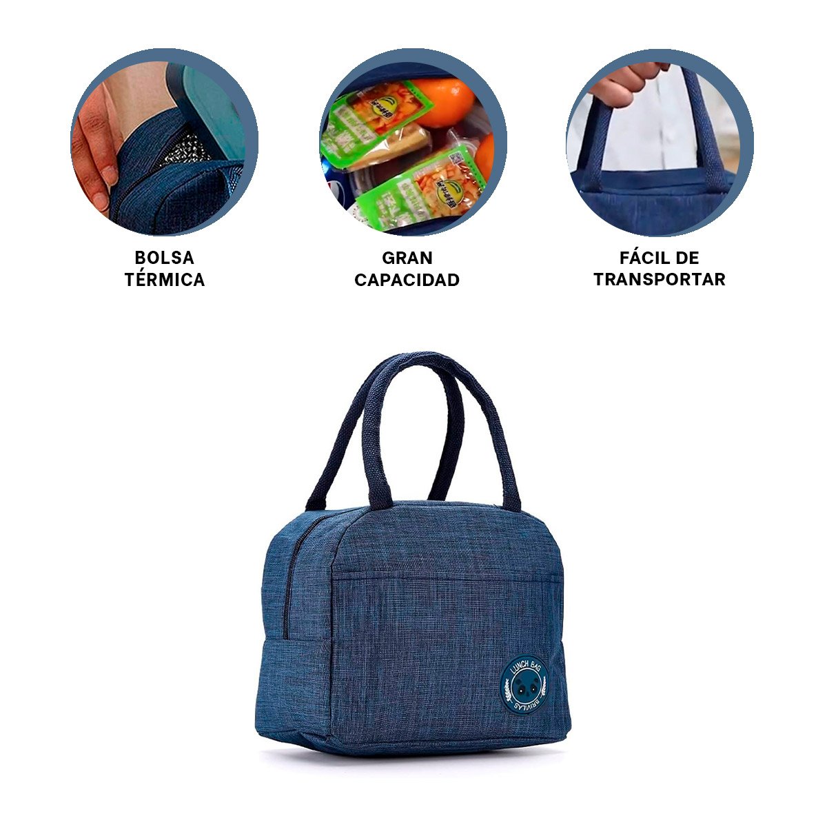 PORTA ALIMENTOS TERMICO CON BOLSILLO EXTERIOR Y ETIQUETA OSO AZUL MARINO - 3