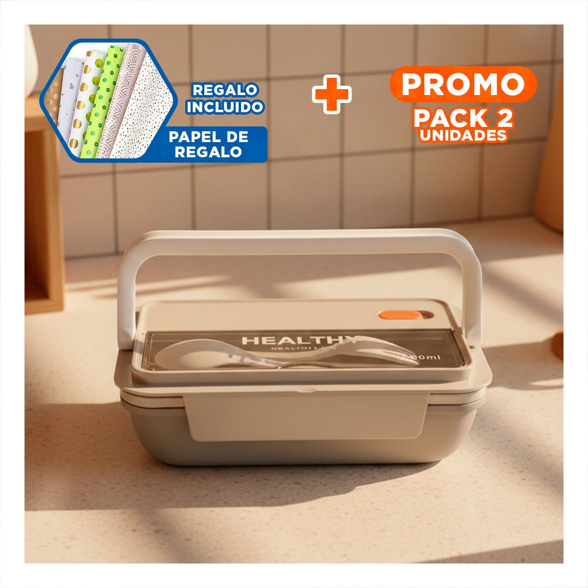 PACK2 CONSERVADOR HERMETICO PARA COCINA ORGANIZADA 1100ML Y CUBIERTOS PLOMO Y+PAPEL REGALO - 1
