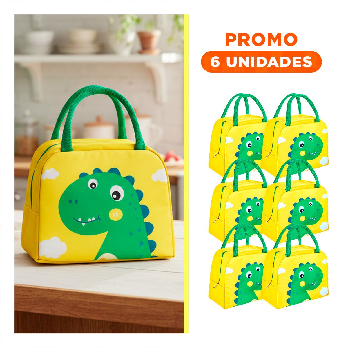 PACK6 RECIPIENTE ALIMENTICIO TERMICO CON DISEÑO DIVERTIDO DINOSAURIO AMARILLO - 1