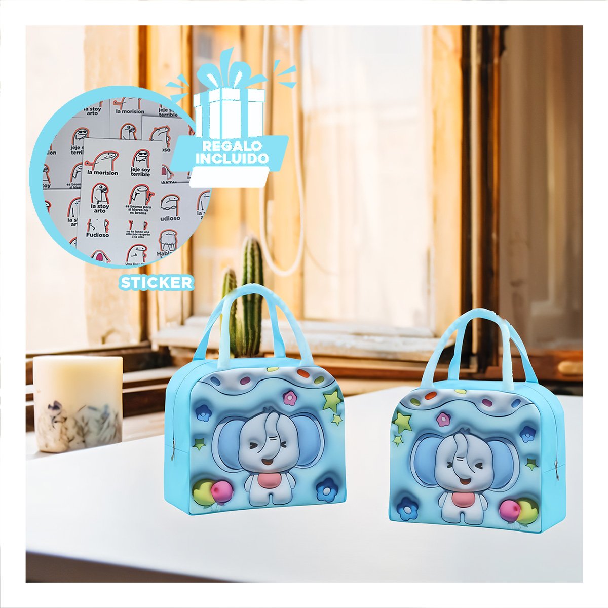 CAJA TERMICA PORTATIL PARA GUARDAR ALIMENTOS FRESCOS CELESTE Y+REGALO STICKER - 1