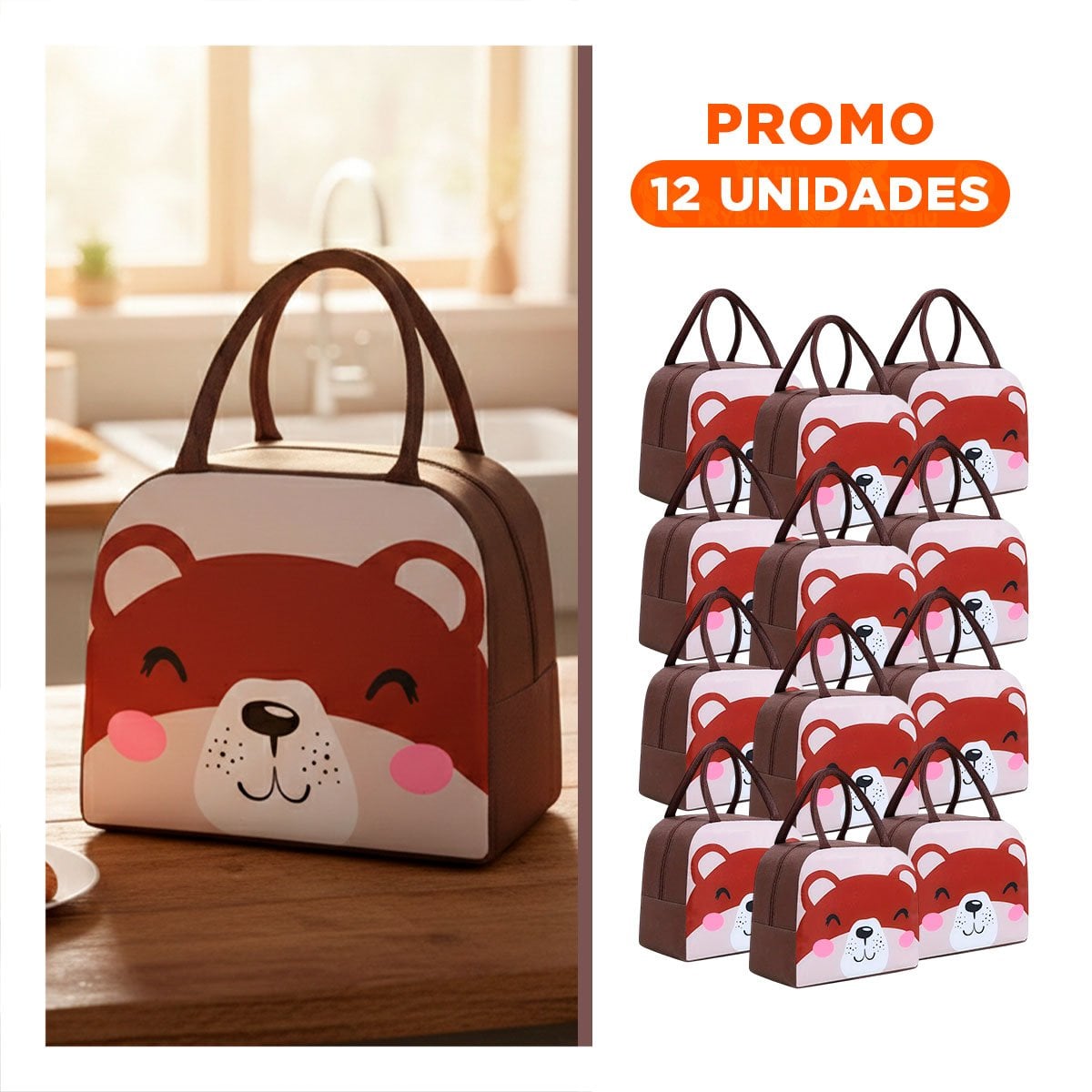 PACK12 ENVASE TERMICO PARA LLEVAR SNACKS Y BEBIDAS OSO MARRON Y+REGALO STICKER - 1