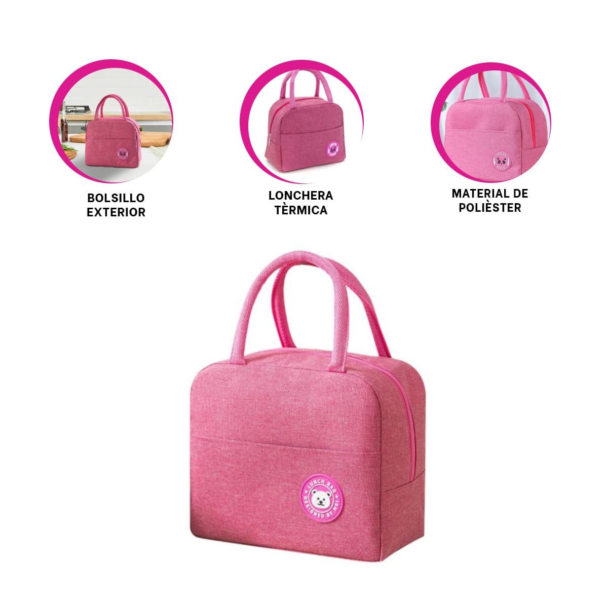 PORTA ALIMENTOS Y BOLSILLO EXTERIOR UTIL PARA SNACKS ROSADO - 3