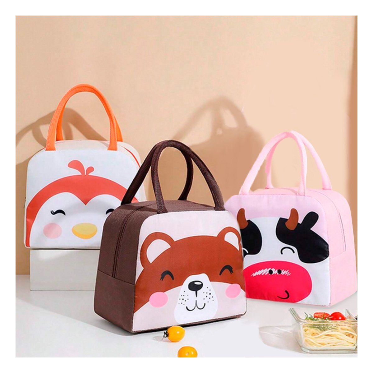 PACK12 LUNCH BOX TERMICA COMPACTA ESTAMPADO DE VACA PARA PICNIC ROSADO - 5