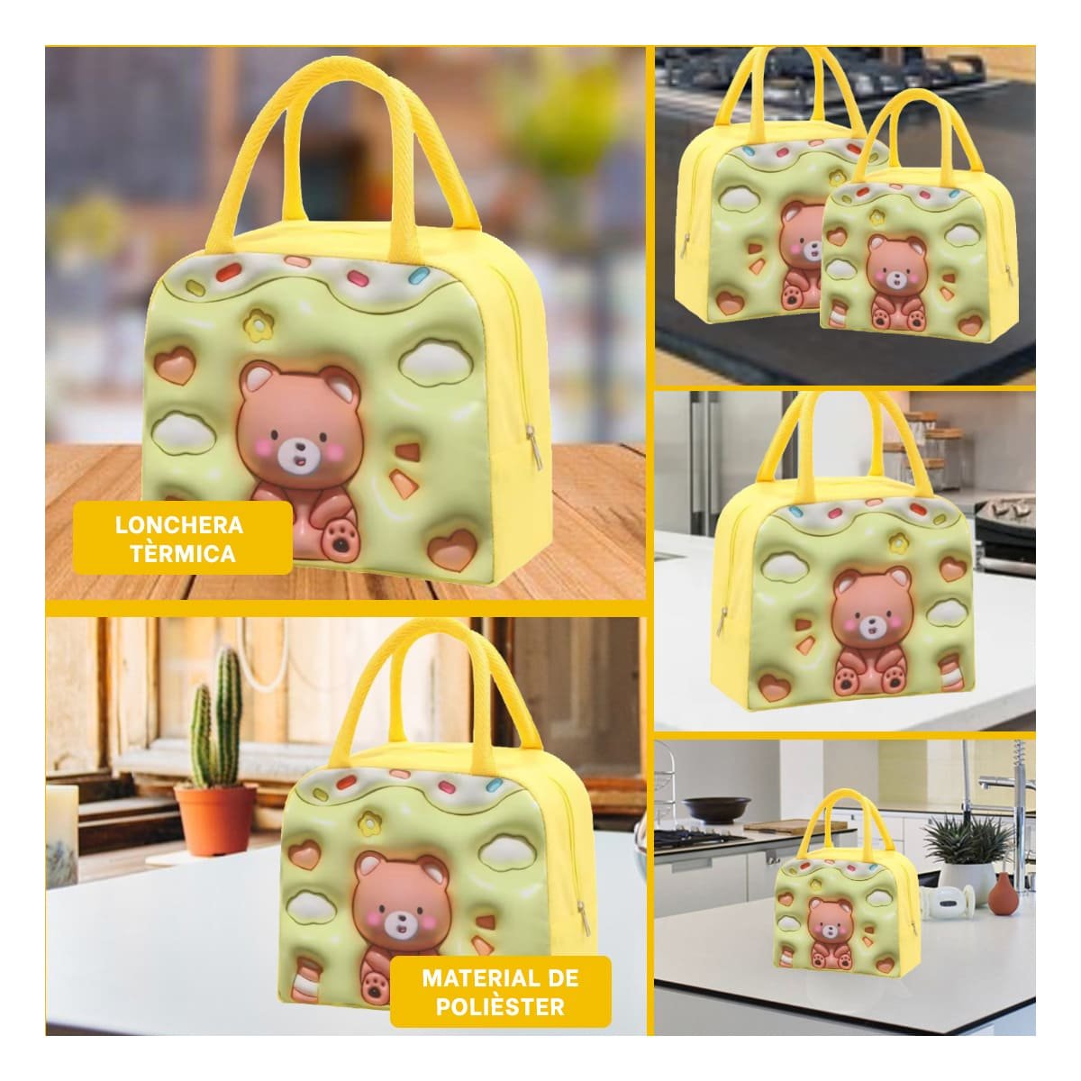 CONTENEDOR DE COMIDA KAWAII OSO PRACTICO PARA USO DIARIO AMARILLO - 5
