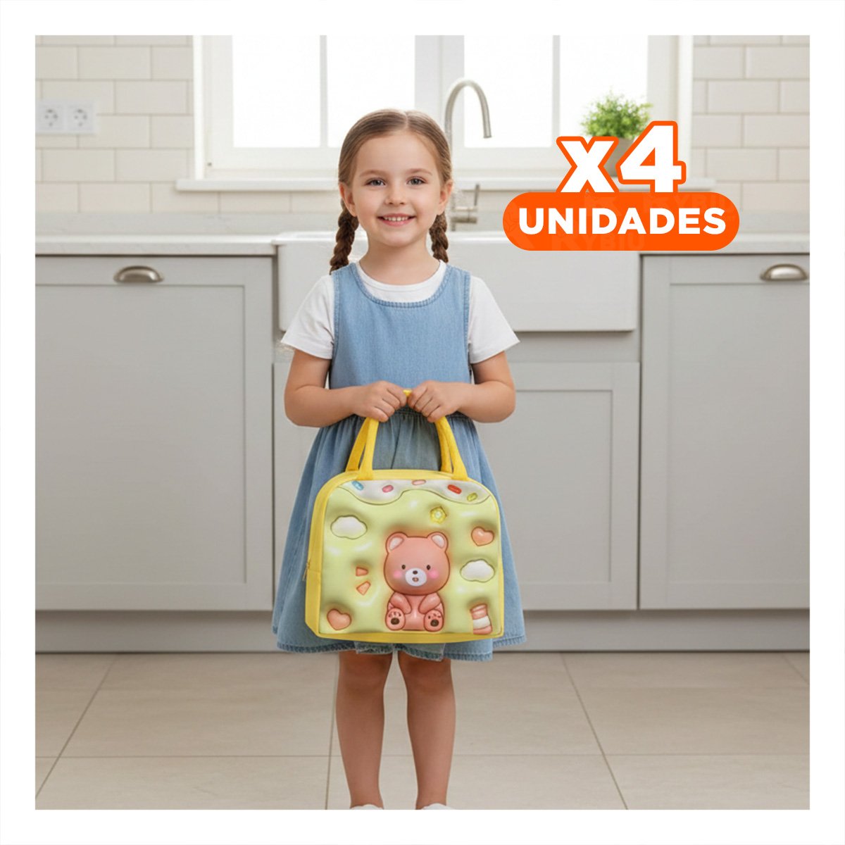 PACK4 ESTUCHE DE COMIDA KAWAII OSO FUNCIONAL PARA RUTINA AMARILLO - 1