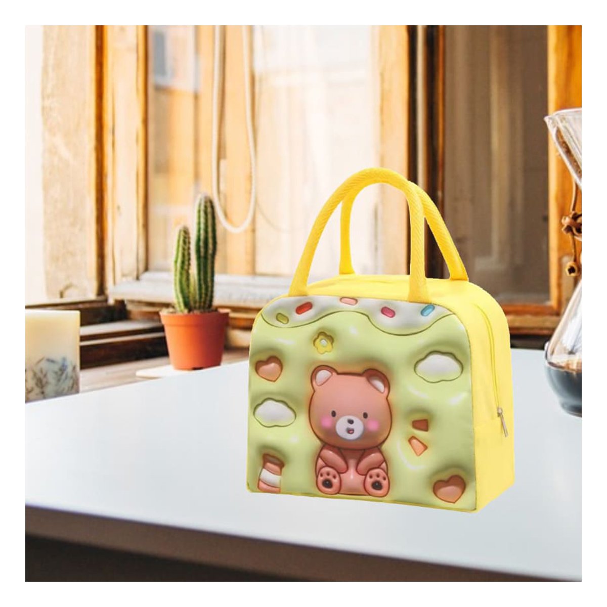 PACK4 ESTUCHE DE COMIDA KAWAII OSO FUNCIONAL PARA RUTINA AMARILLO - 3