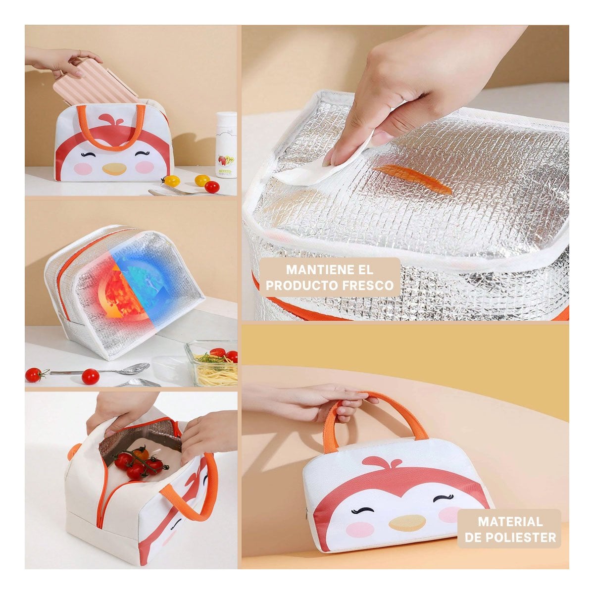 CONTENEDOR DE COMIDA TERMICO RESISTENTE A GOLPES PINGUINO BEIGE Y+POST IT - 1