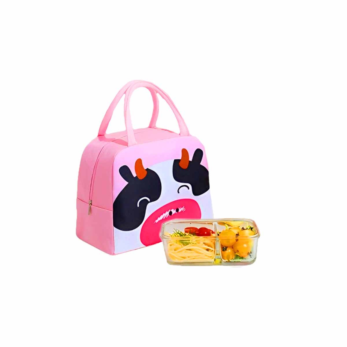 CAJA TERMICA PRÁCTICA ESTAMPADO DE VACA PARA ALIMENTOS ROSADO Y+REGALO STICKER - 3