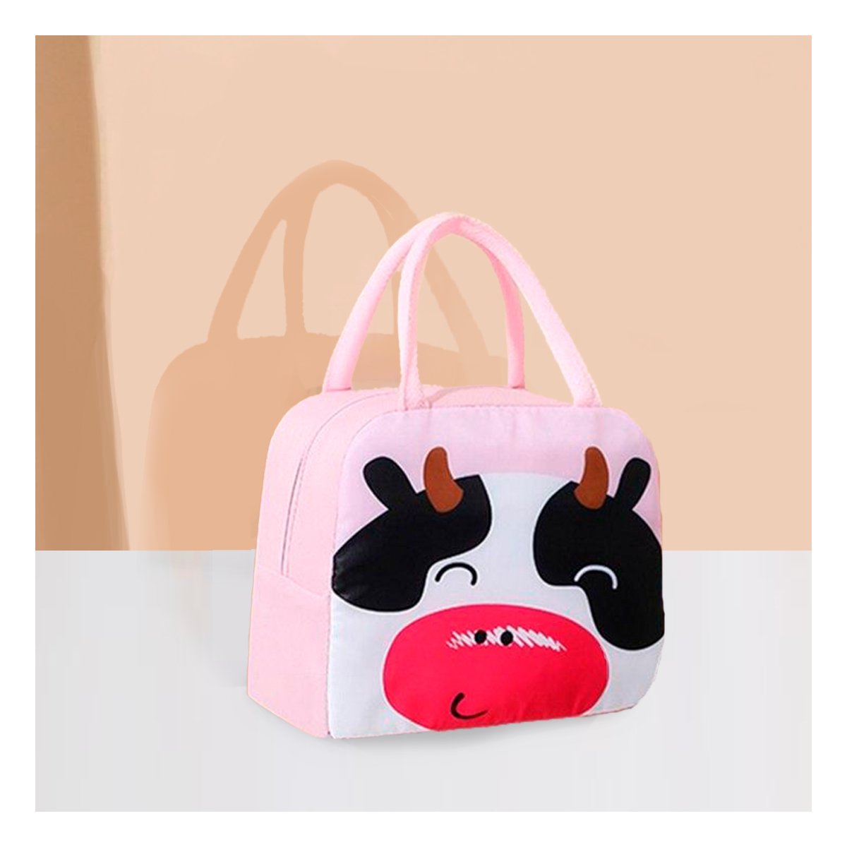 CAJA TERMICA PRÁCTICA ESTAMPADO DE VACA PARA ALIMENTOS ROSADO Y+REGALO STICKER - 5