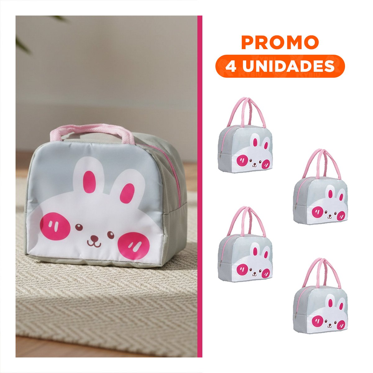 PACK4 RECIPIENTE ALIMENTICIO TERMICO FACIL DE TRANSPORTAR CONEJO PLOMO CLARO Y+REGALO STICKER - 1