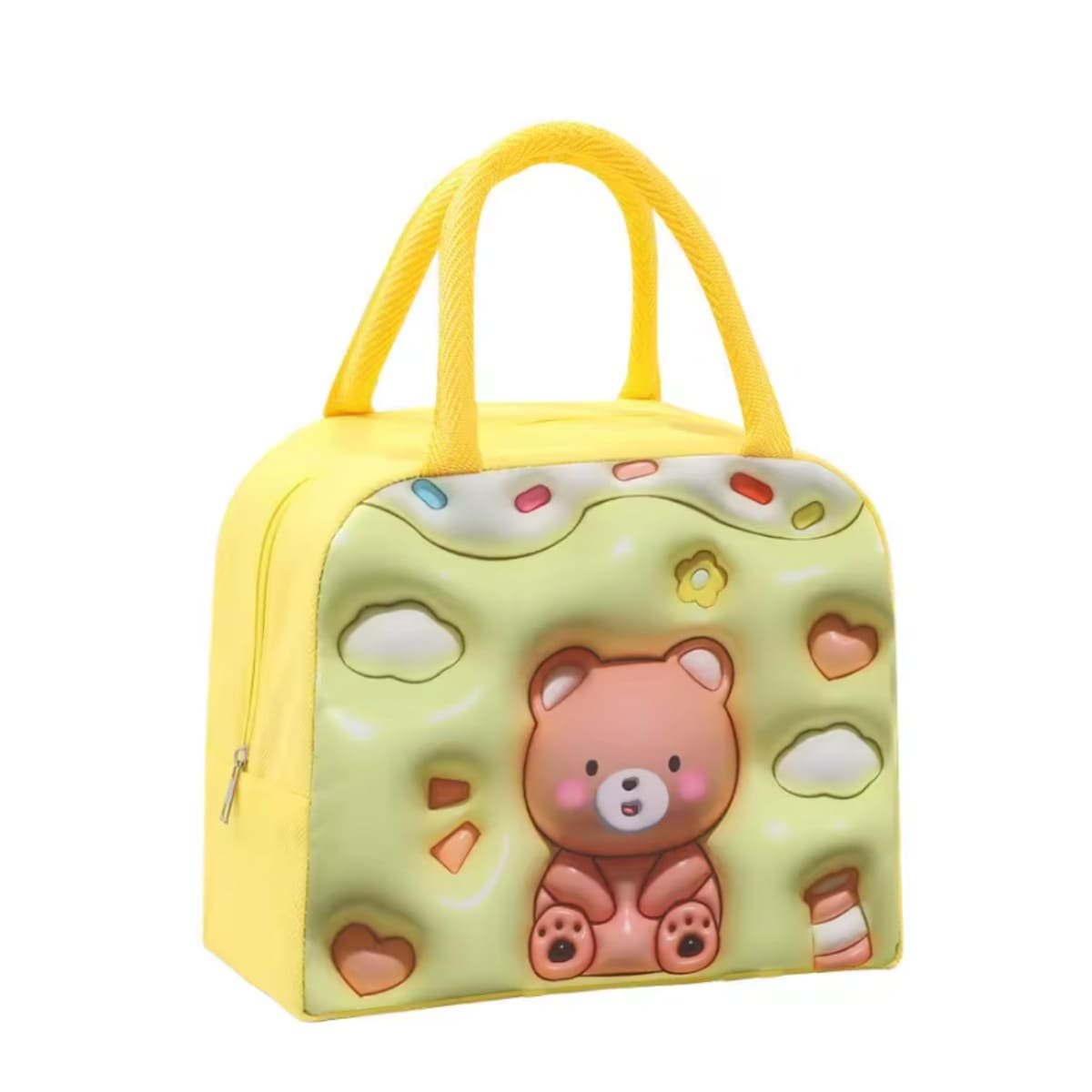 PACK2 ESTUCHE DE COMIDA KAWAII OSO LIGERO Y PRACTICO AMARILLO Y+REGALO STICKER - 2
