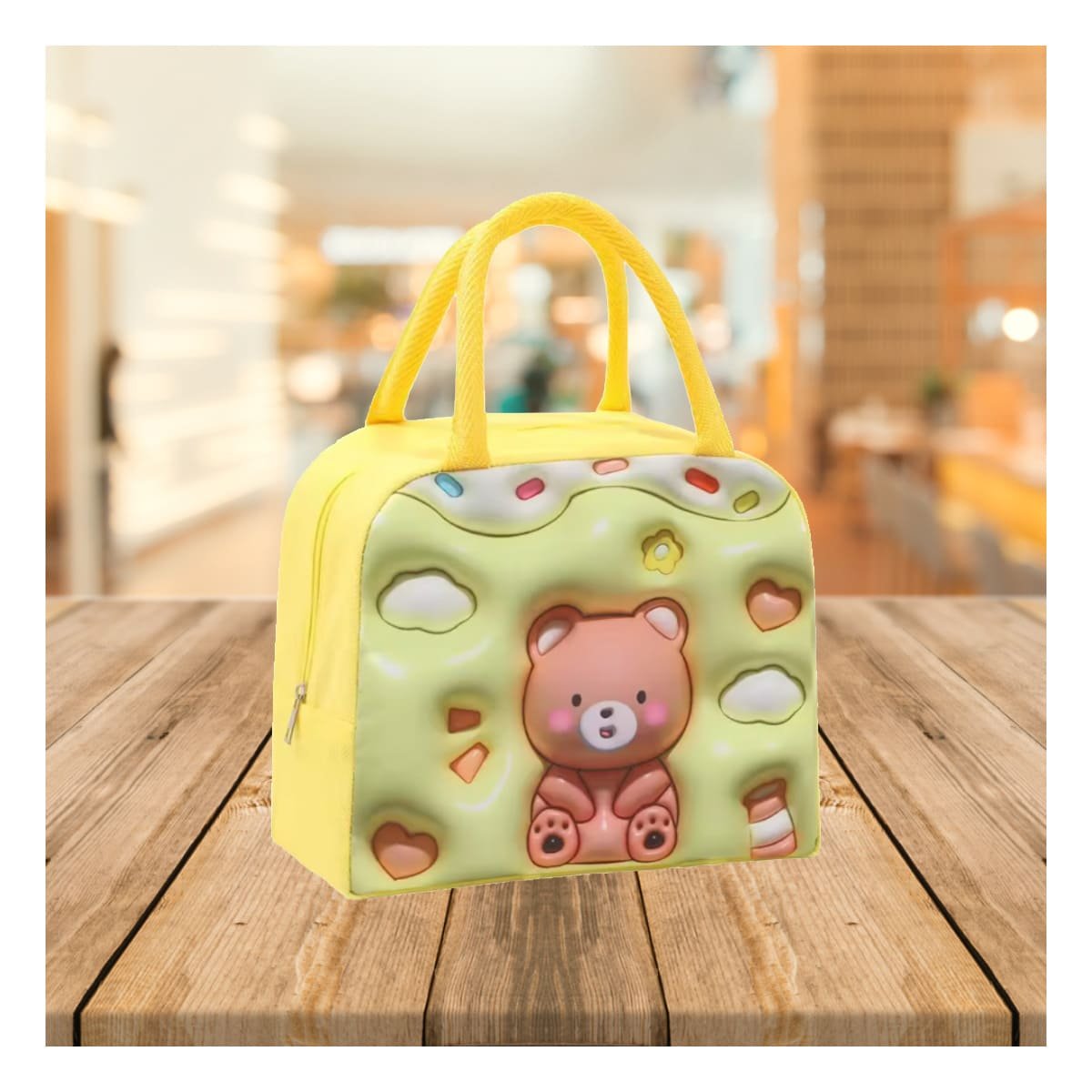 PACK2 ESTUCHE DE COMIDA KAWAII OSO LIGERO Y PRACTICO AMARILLO Y+REGALO STICKER - 3