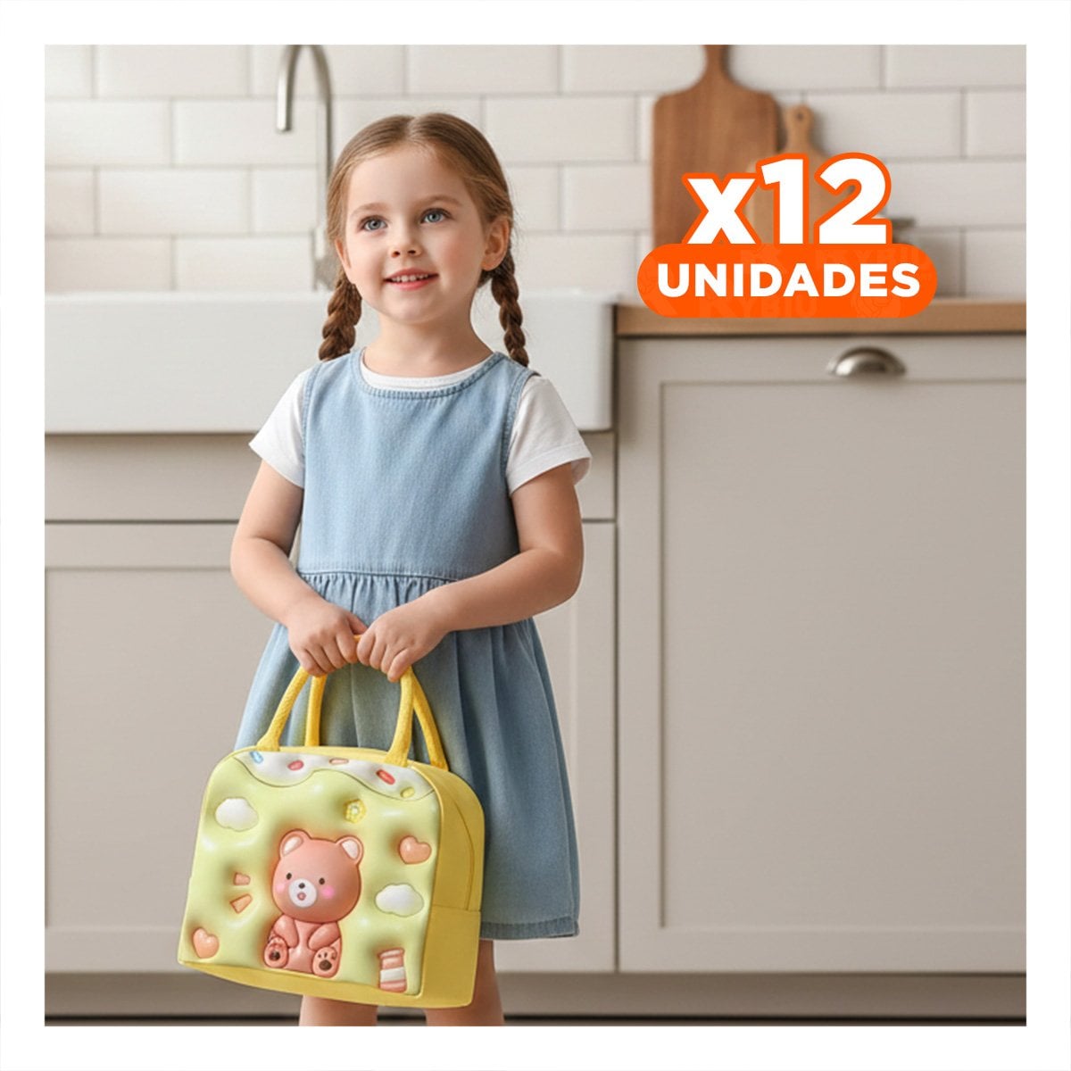 PACK12 LUNCH BOX KAWAII OSO IDEAL PARA TRABAJO AMARILLO - 1