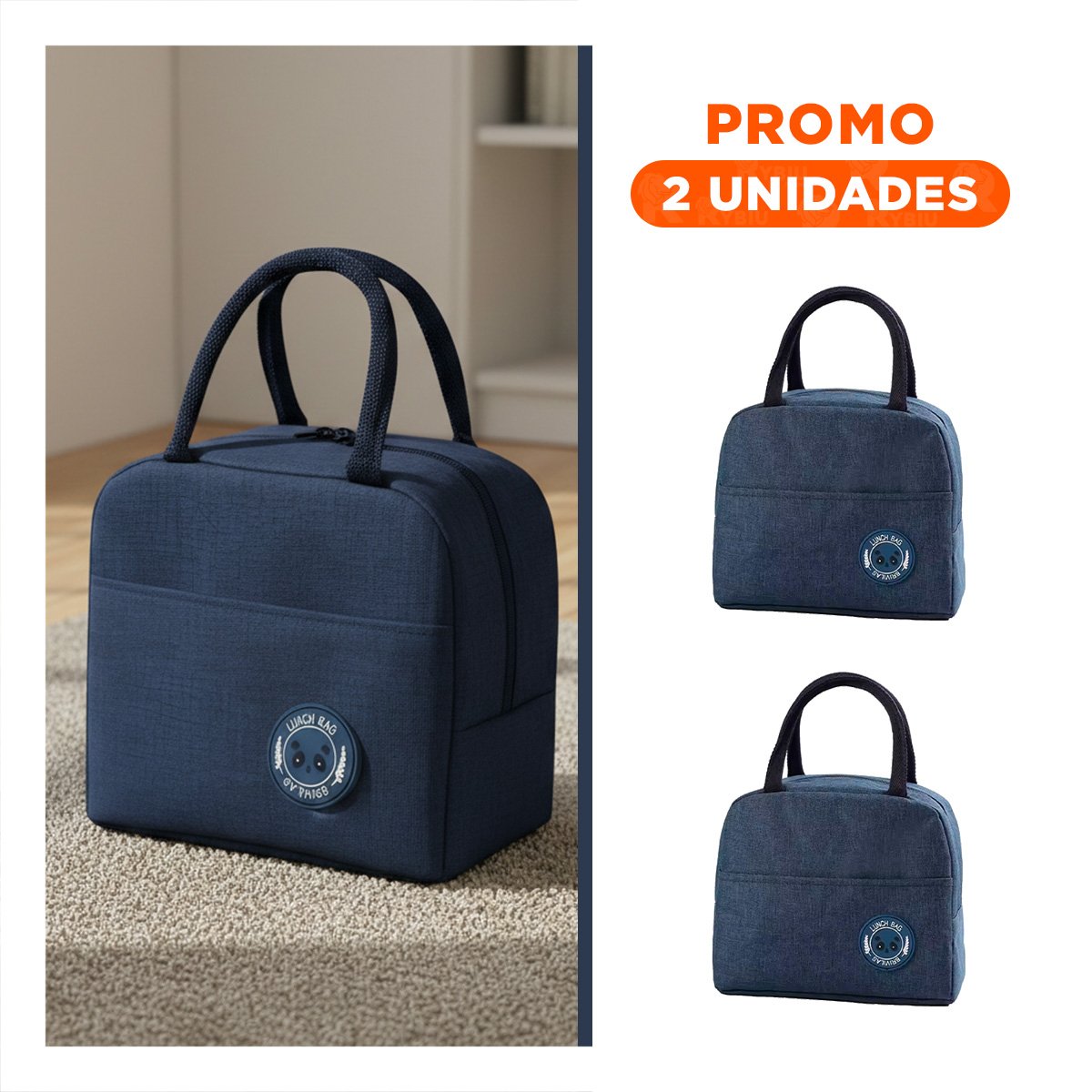 PACK2 ESTUCHE TERMICO CON ETIQUETA OSO Y BOLSILLO EXTERIOR AZUL MARINO - 1