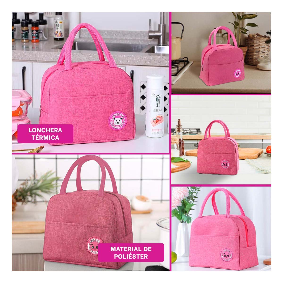 PORTA ALIMENTOS Y BOLSILLO EXTERIOR PERFECTO PARA SALIDAS ROSADO Y+POST IT - 5