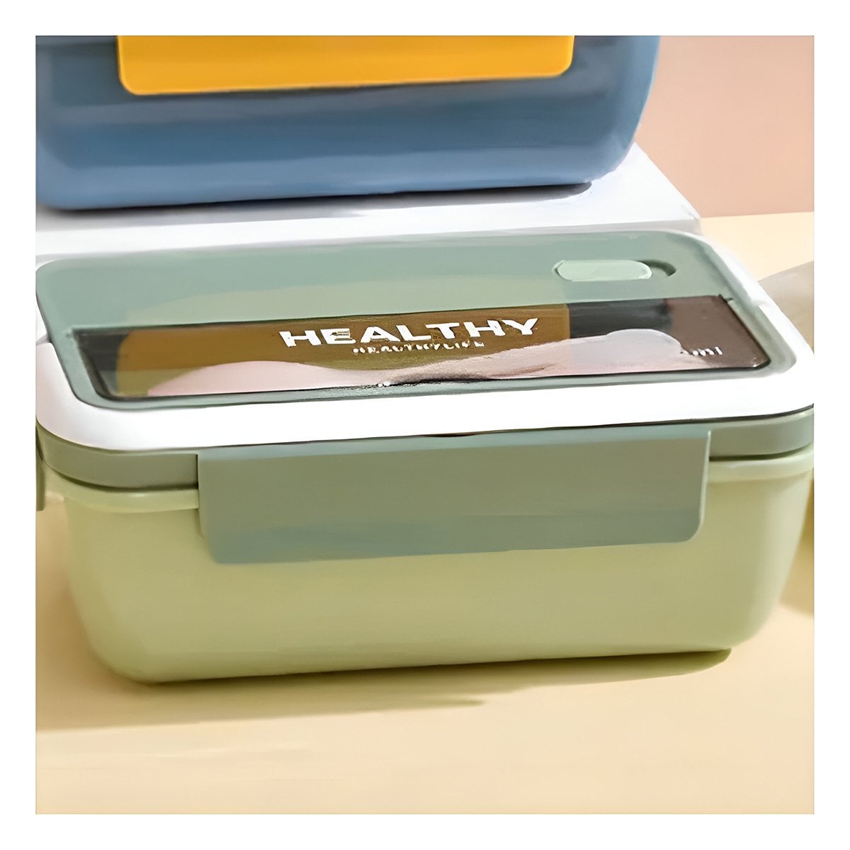 ENVASE RECTANGULAR CON CUBIERTOS PARA PICNIC ESCOLAR 1100ML VERDE - 2