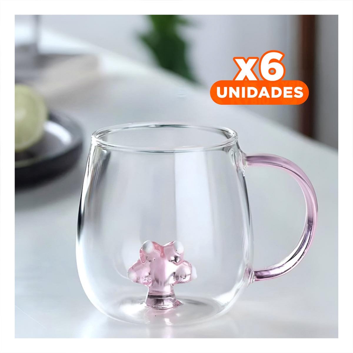 PACK6 MUG PARA INFUSIONES DE TE CON ASA FACIL ROSADA TRANSPARENTE 350 ML - 1