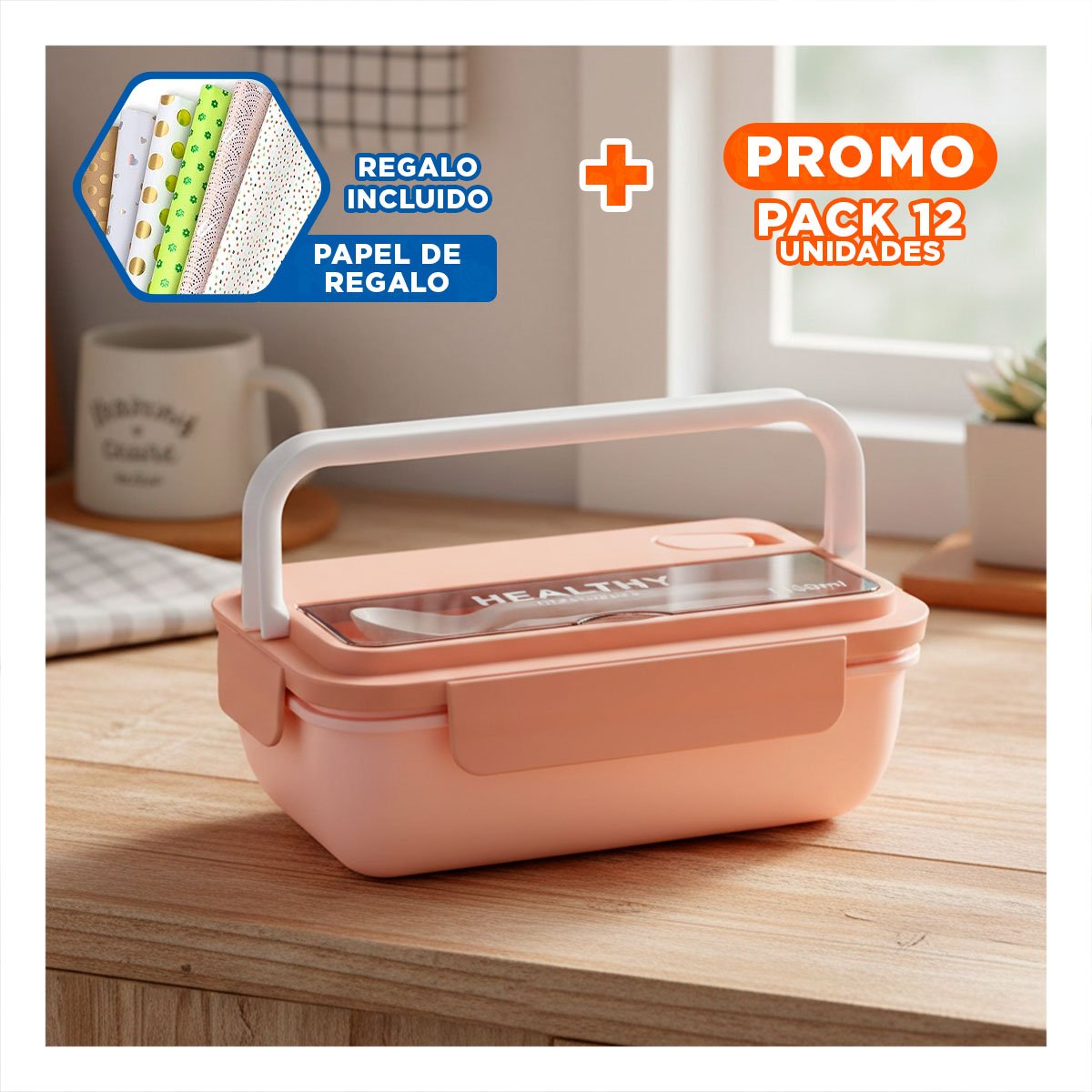 PACK12 ARTICULO HERMETICO PARA ALIMENTOS 1100ML Y CUBIERTOS MELON Y+PAPEL REGALO - 1
