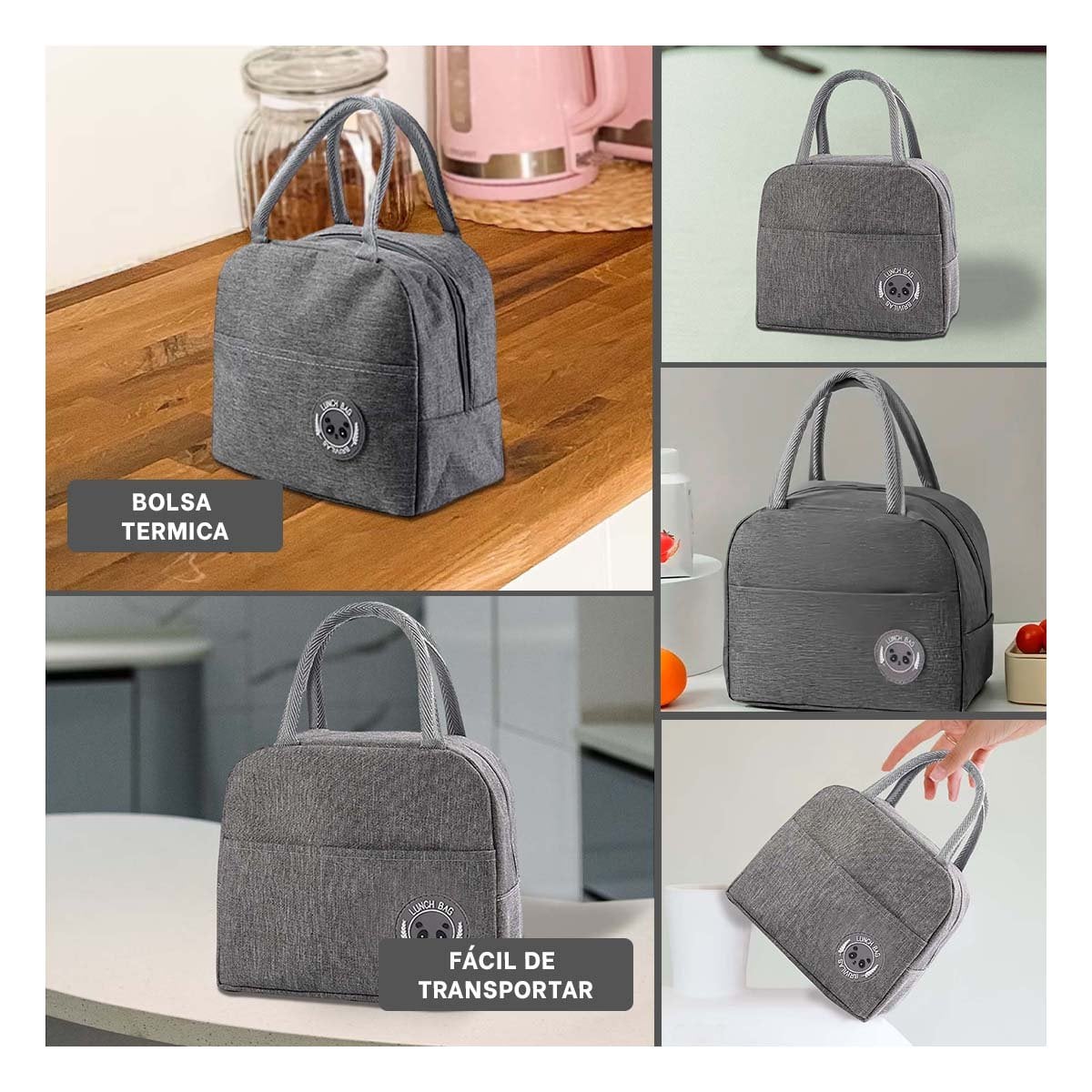 PACK6 LUNCH BOX Y BOLSILLO EXTERIOR CON ESPACIO EXTRA PLOMO Y+PAPEL REGALO - 3