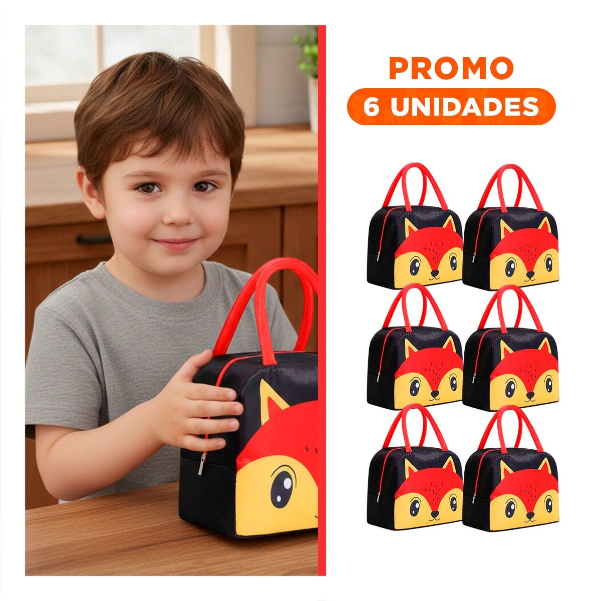 PACK6 LUNCH BOX TERMICA FACIL DE TRANSPORTAR Y GUARDAR ZORRO NEGRO - 1