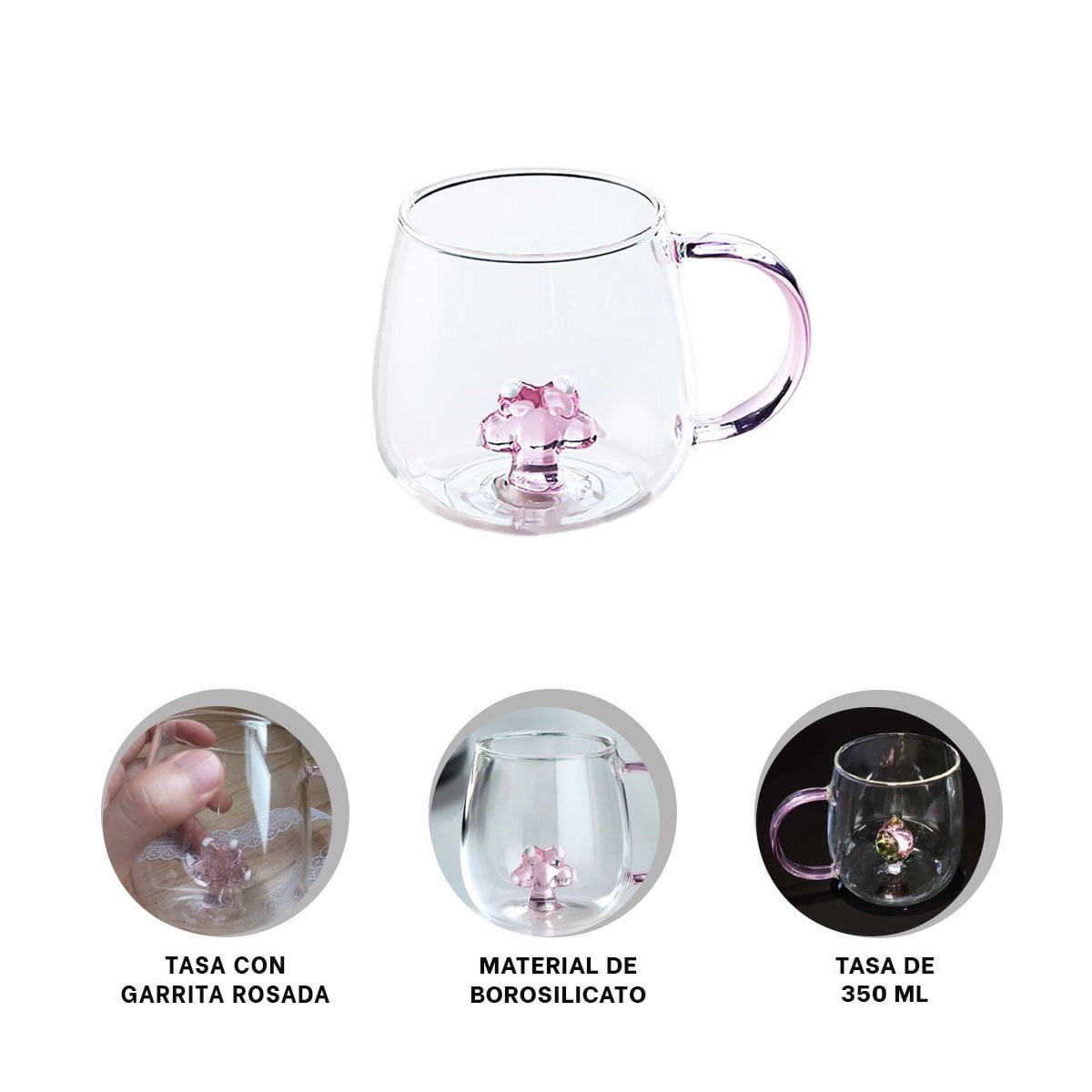 VASO PARA JUGOS Y REFRESCOS CON ASA LIGERA Y FACIL ROSADA TRANSPARENTE 350 ML - 3