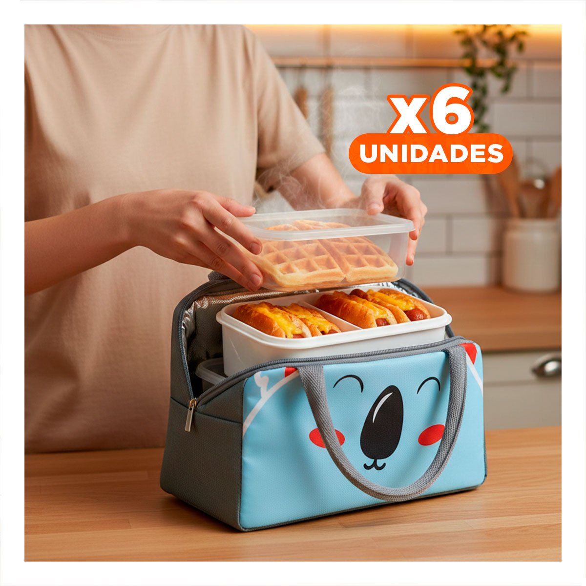 PACK6 BOLSA DE ALMUERZO TERMICA PERFECTA PARA PICNIC KOALA PLOMO OSCURO Y+REGALO STICKER - 1
