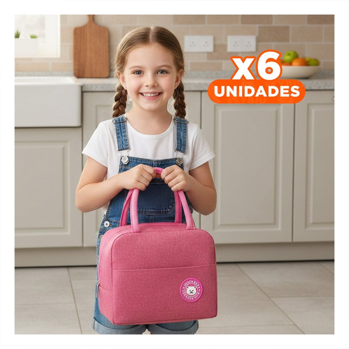 PACK6 LUNCH BOX Y BOLSILLO EXTERIOR RESISTENTE Y PRACTICA ROSADO Y+REGALO STICKER - 1