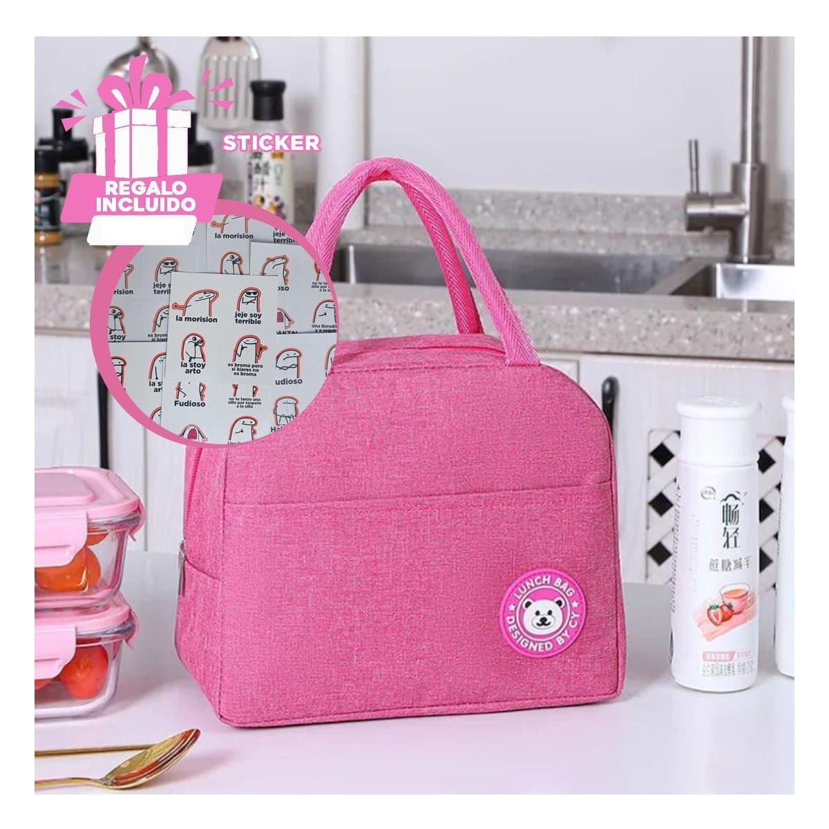 PORTA ALIMENTOS Y BOLSILLO EXTERIOR LIGERO PARA MOVILIDAD ROSADO Y+REGALO STICKER - 1