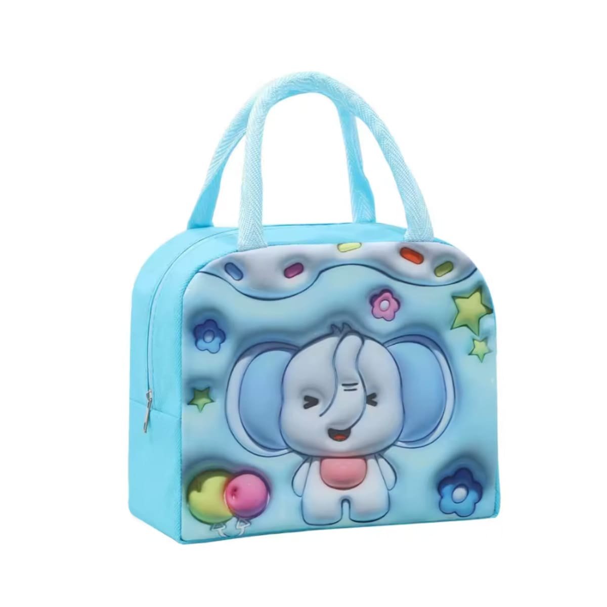 CAJA TERMICA CON GRAFICO ELEFANTE PARA SNACKS ESCOLARES CELESTE Y+PAPEL REGALO - 1