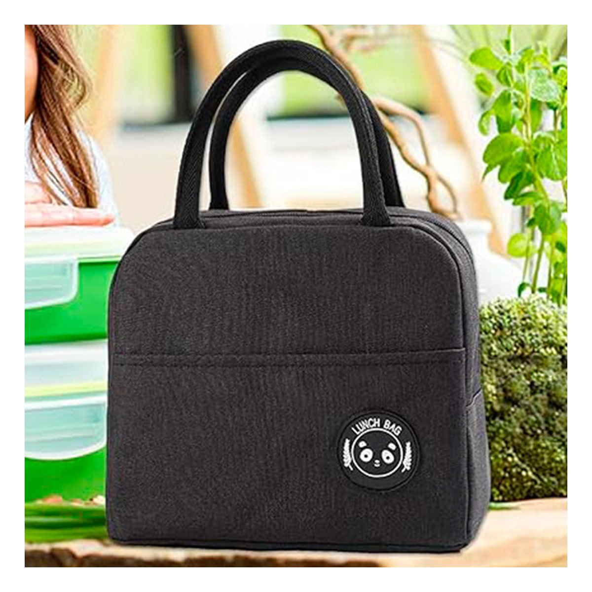 CONTENEDOR DE COMIDA Y BOLSILLO EXTERIOR CON ESPACIO FRONTAL NEGRO Y+PAPEL REGALO - 3