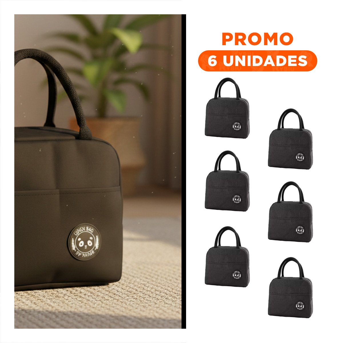 PACK6 ENVASE DE COMIDA Y BOLSILLO EXTERIOR CON AREA ADICIONAL NEGRO - 1