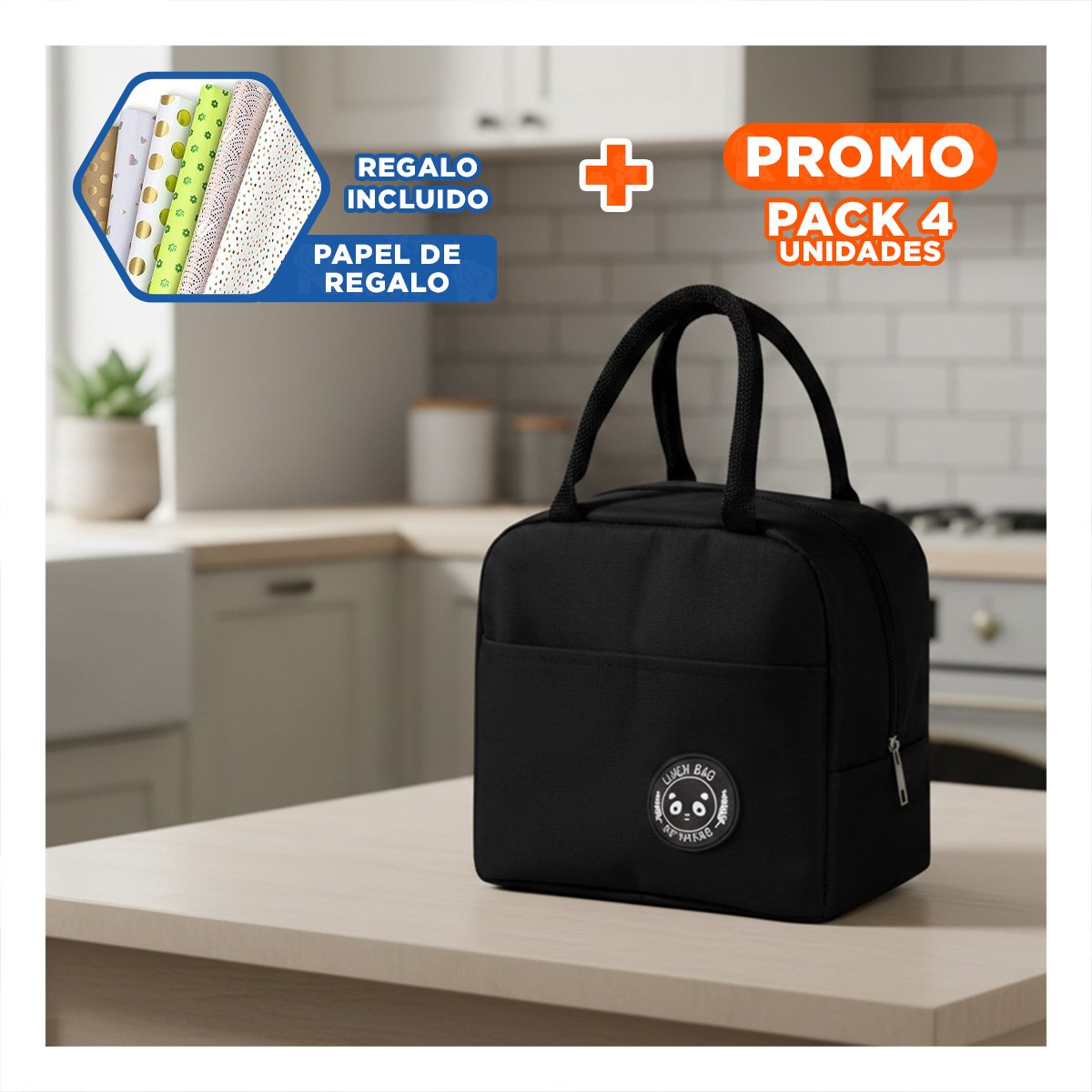 PACK4 ESTUCHE DE COMIDA Y BOLSILLO EXTERIOR PERFECTO PARA SALIDAS NEGRO Y+PAPEL REGALO - 1