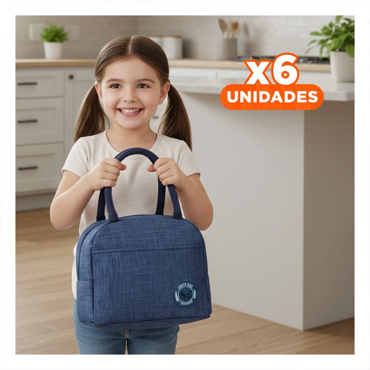 PACK6 MOCHILA TERMICA LIVIANA CON DETALLE OSO AZUL MARINO Y+REGALO STICKER - 1