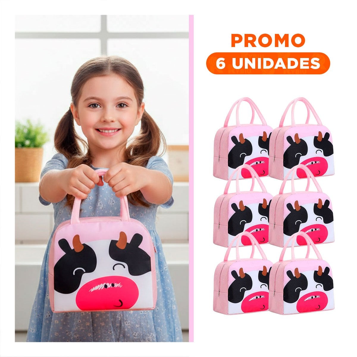 PACK6 LUNCH BOX TERMICA DE VACA LIGERA Y PORTATIL ROSADO - 1