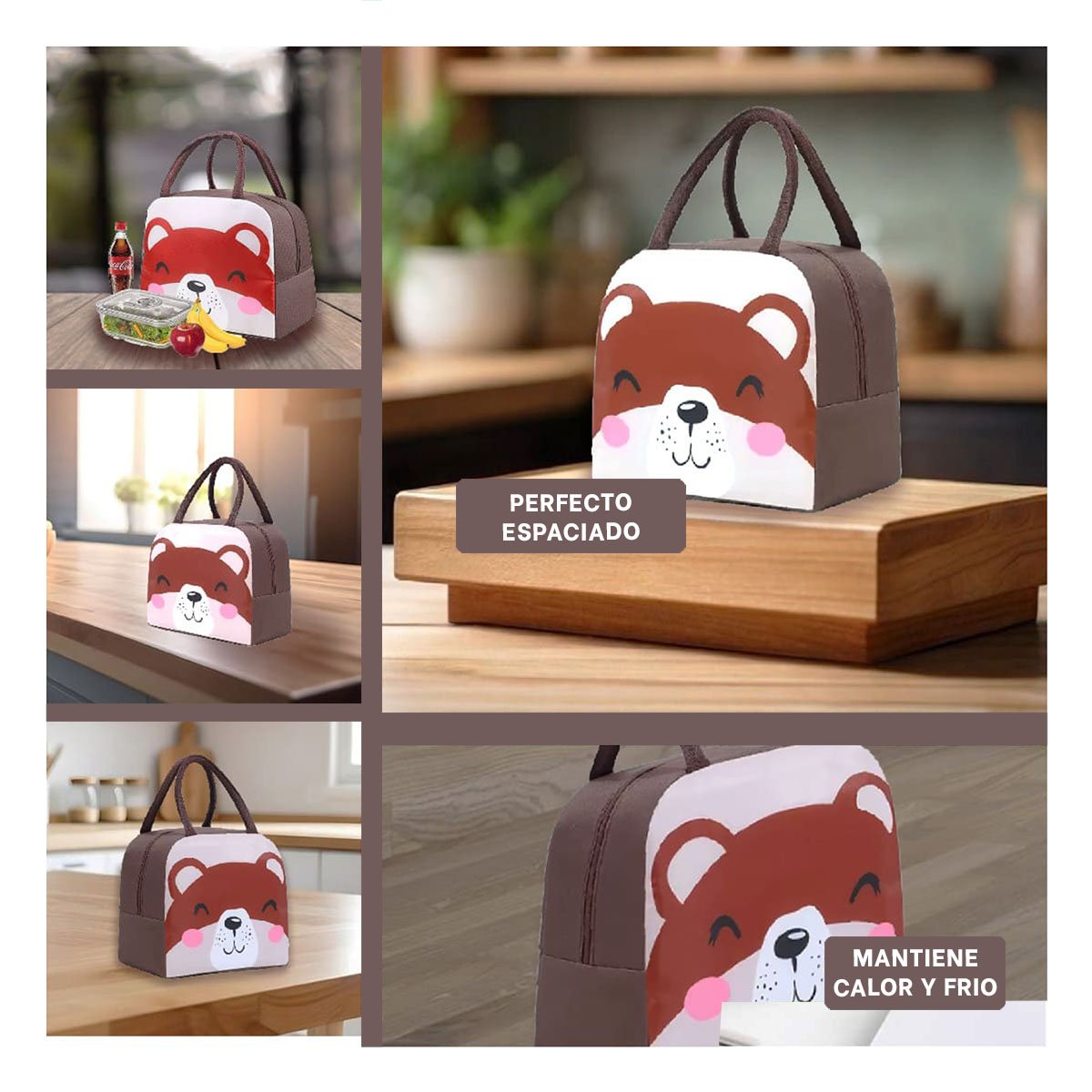 PACK6 RECIPIENTE TERMICO CON ASA Y DISEÑO DIVERTIDO OSO MARRON Y+PAPEL REGALO - 3