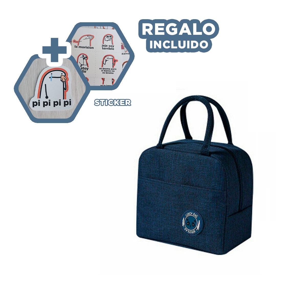 PORTA ALIMENTOS TERMICO DE TRANSPORTE CON BOLSILLO ETIQUETA OSO AZUL MARINO Y+REGALO STICKER - 1