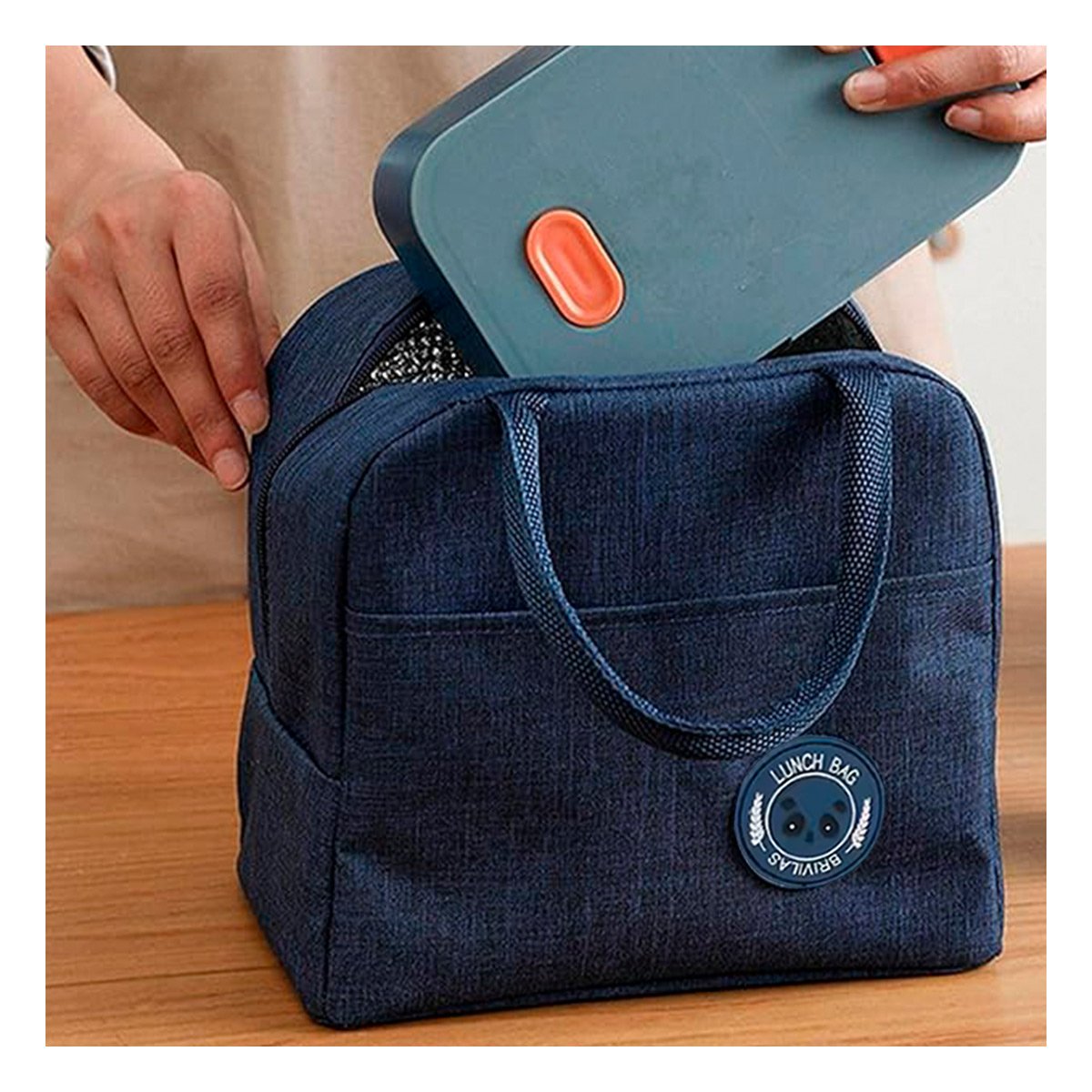 PORTA ALIMENTOS TERMICO DE TRANSPORTE CON BOLSILLO ETIQUETA OSO AZUL MARINO Y+REGALO STICKER - 2