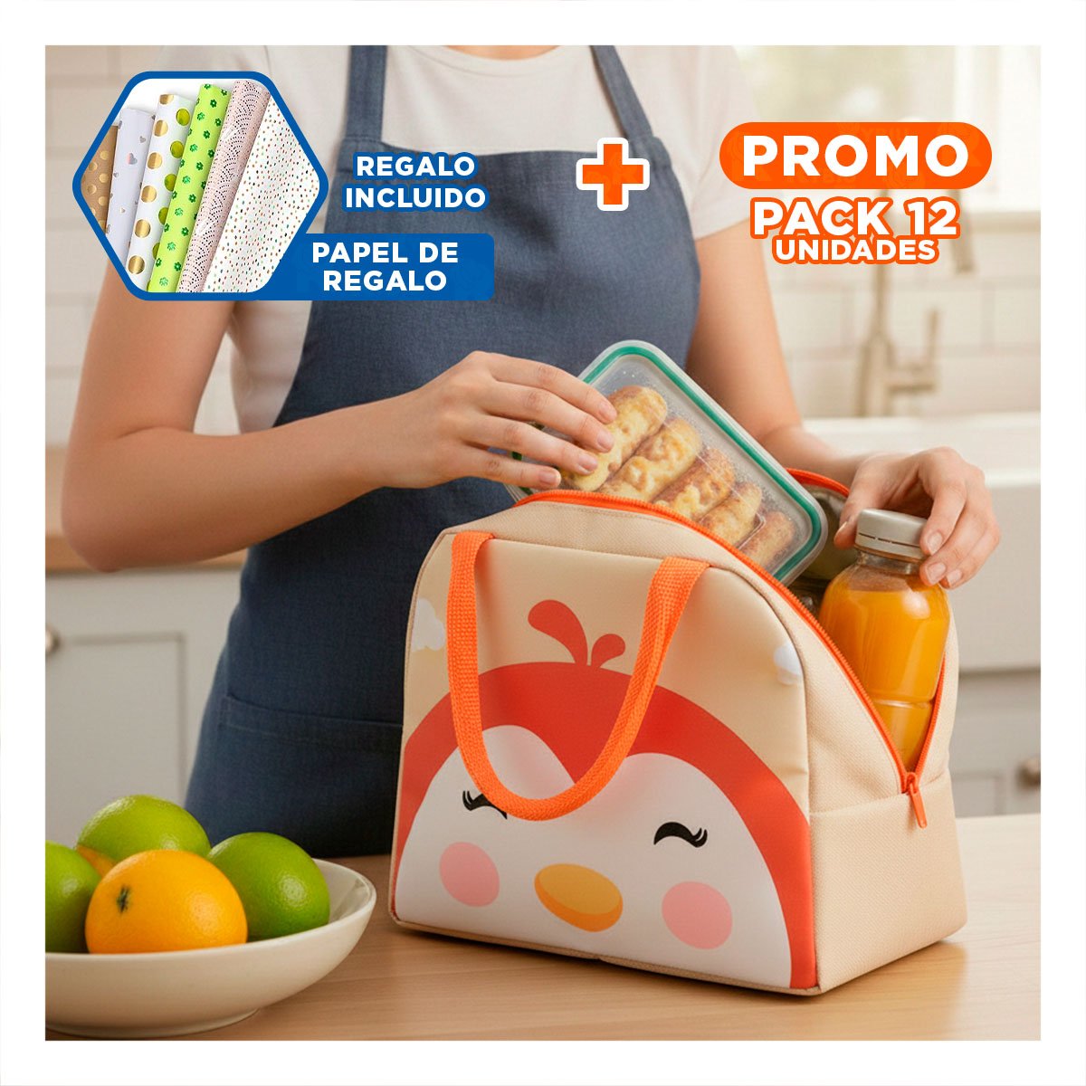 PACK12 ORGANIZADOR TERMICO RESISTENTE Y LIGERO PINGUINO BEIGE Y+PAPEL REGALO - 1