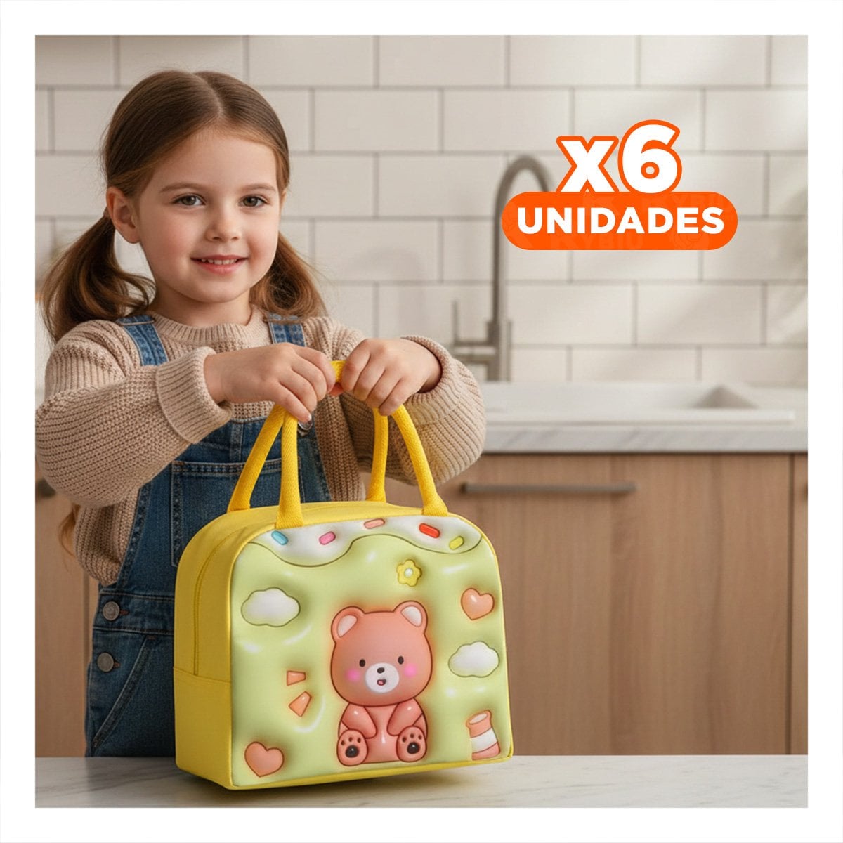 PACK6 LUNCH BOX KAWAII OSO RESISTENTE Y PRACTICA AMARILLO Y+REGALO STICKER - 1