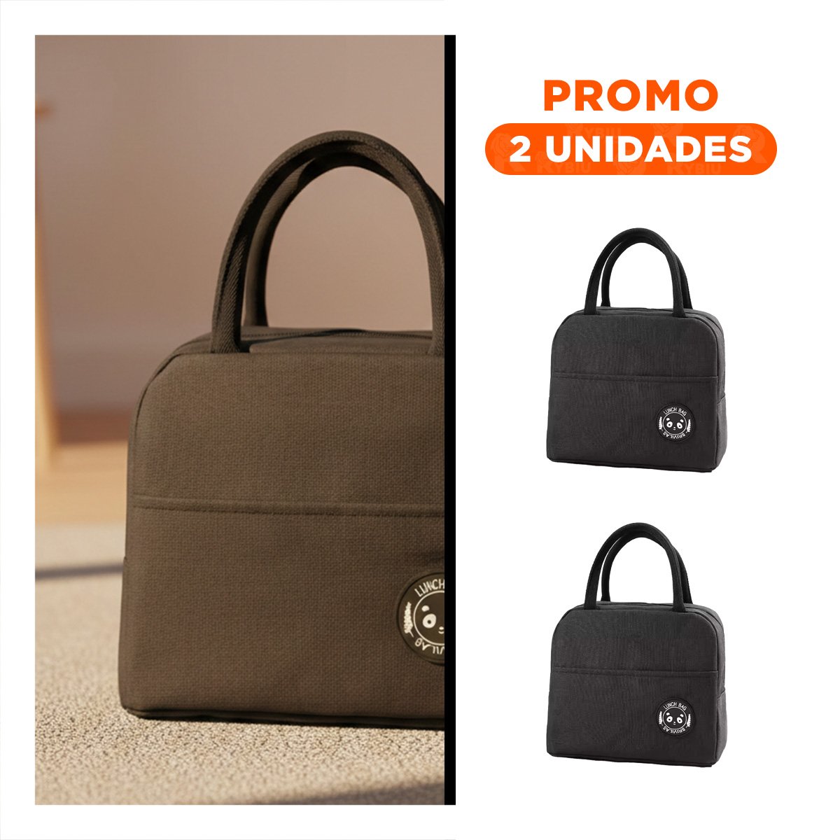 PACK2 ESTUCHE DE COMIDA Y BOLSILLO EXTERIOR COMODO PARA TRASLADO NEGRO - 1
