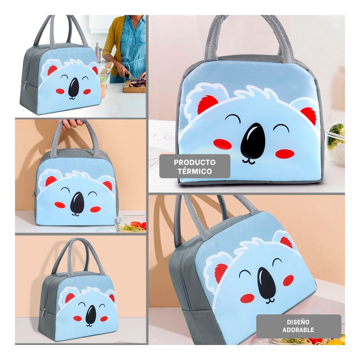 PORTA ALIMENTOS TERMICO PERFECTO PARA NIÑOS Y ADULTOS KOALA PLOMO OSCURO Y+LIGAS REGALO - 5