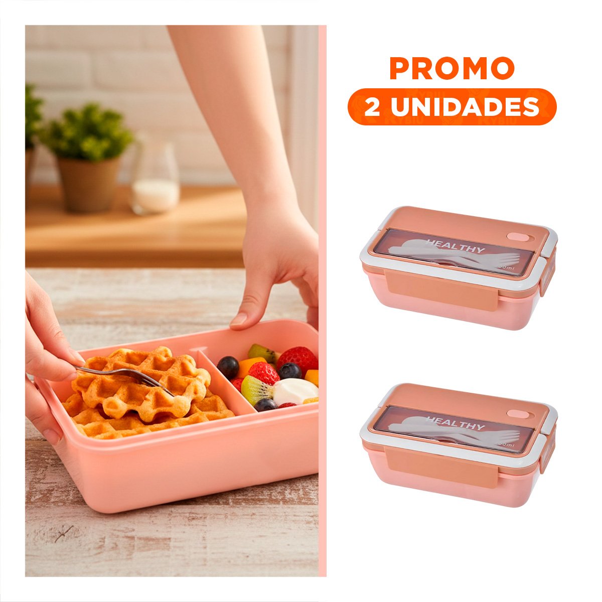 PACK2 CONSERVADOR PARA MANTENER ALIMENTOS FRESCOS 1100ML Y CUBIERTOS MELON - 1