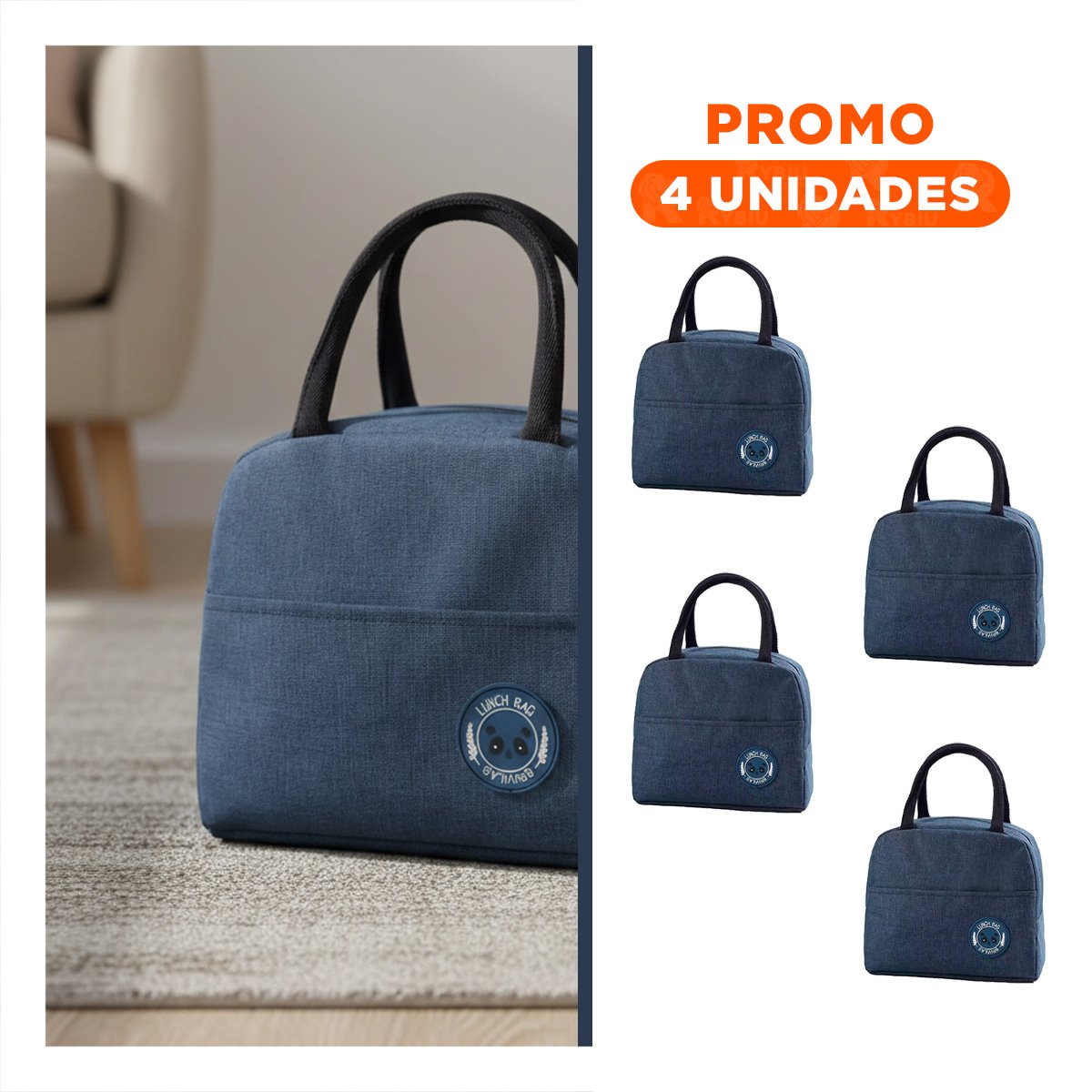 PACK4 MOCHILA TERMICA CON ETIQUETA OSO Y BOLSILLO EXTERIOR AZUL MARINO Y+REGALO STICKER - 1
