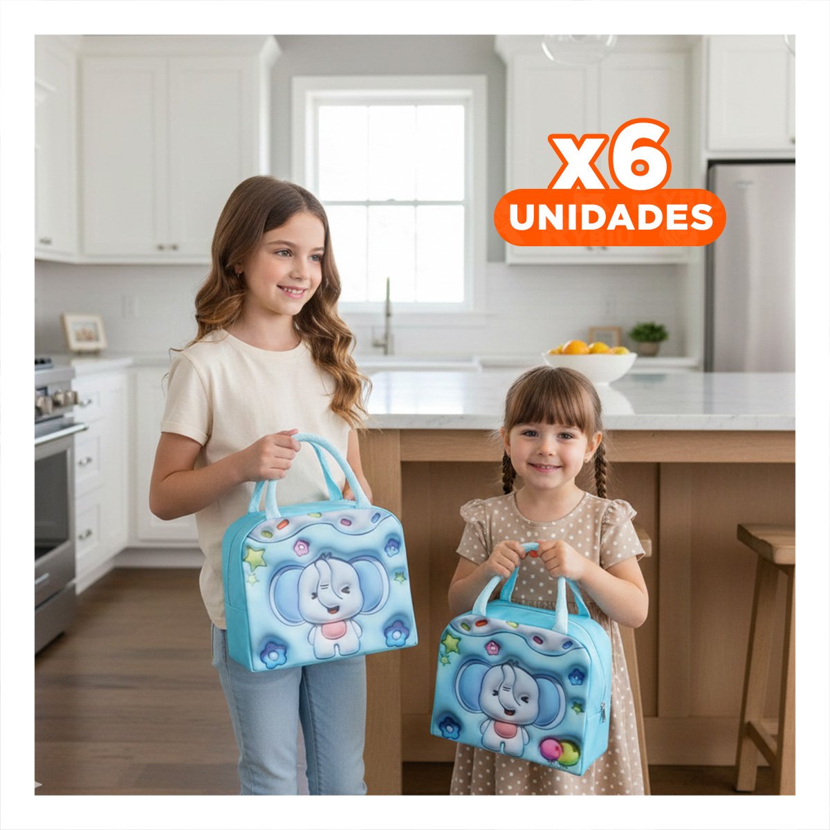 PACK6 LUNCH BOX TERMICA PORTATIL CON FIGURA DIVERTIDA CELESTE Y+REGALO STICKER - 1