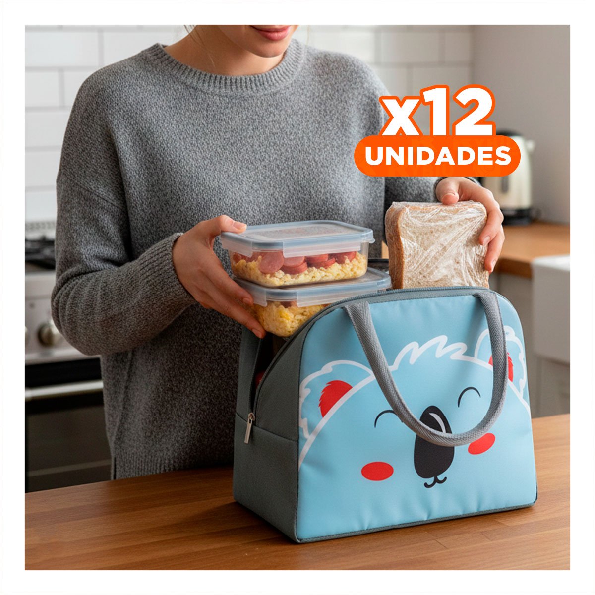 PACK12 BOLSA DE ALMUERZO TERMICA USO DIARIO Y SEGURO KOALA PLOMO OSCURO - 1